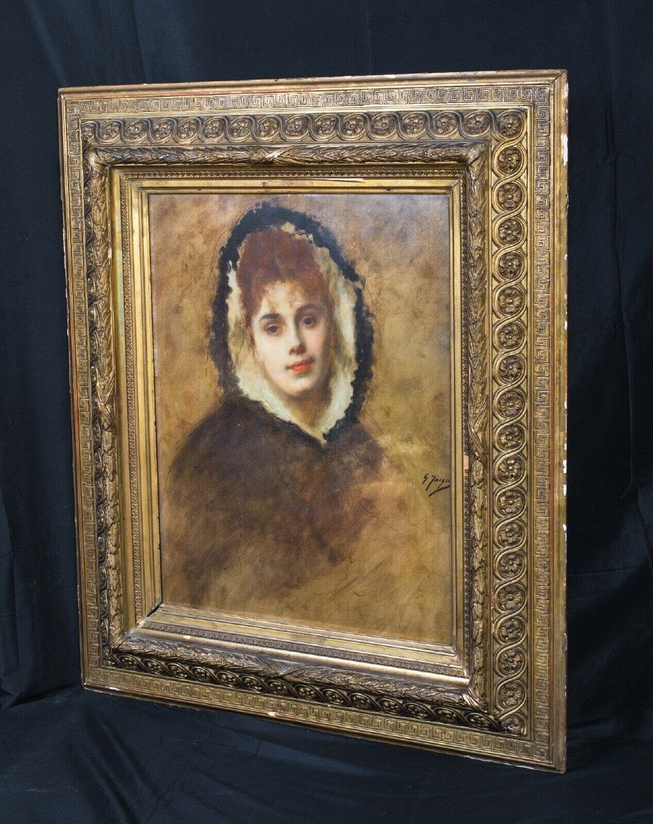 Portrait d'Une Dame à La Capuche Fourrée, XIXe Siècle  Par Gustave Jean Jacquet (1846-1909)-photo-3