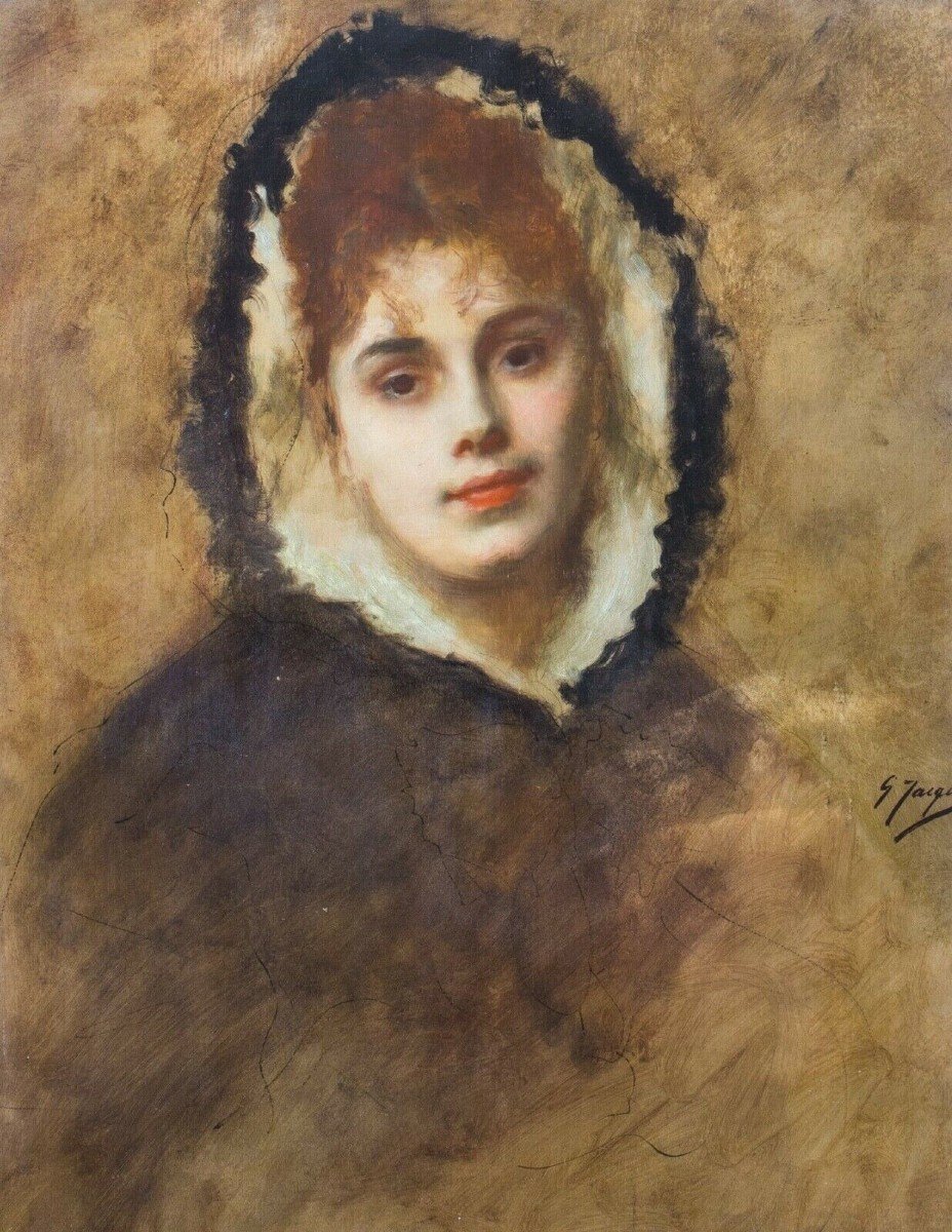 Portrait d'Une Dame à La Capuche Fourrée, XIXe Siècle  Par Gustave Jean Jacquet (1846-1909)