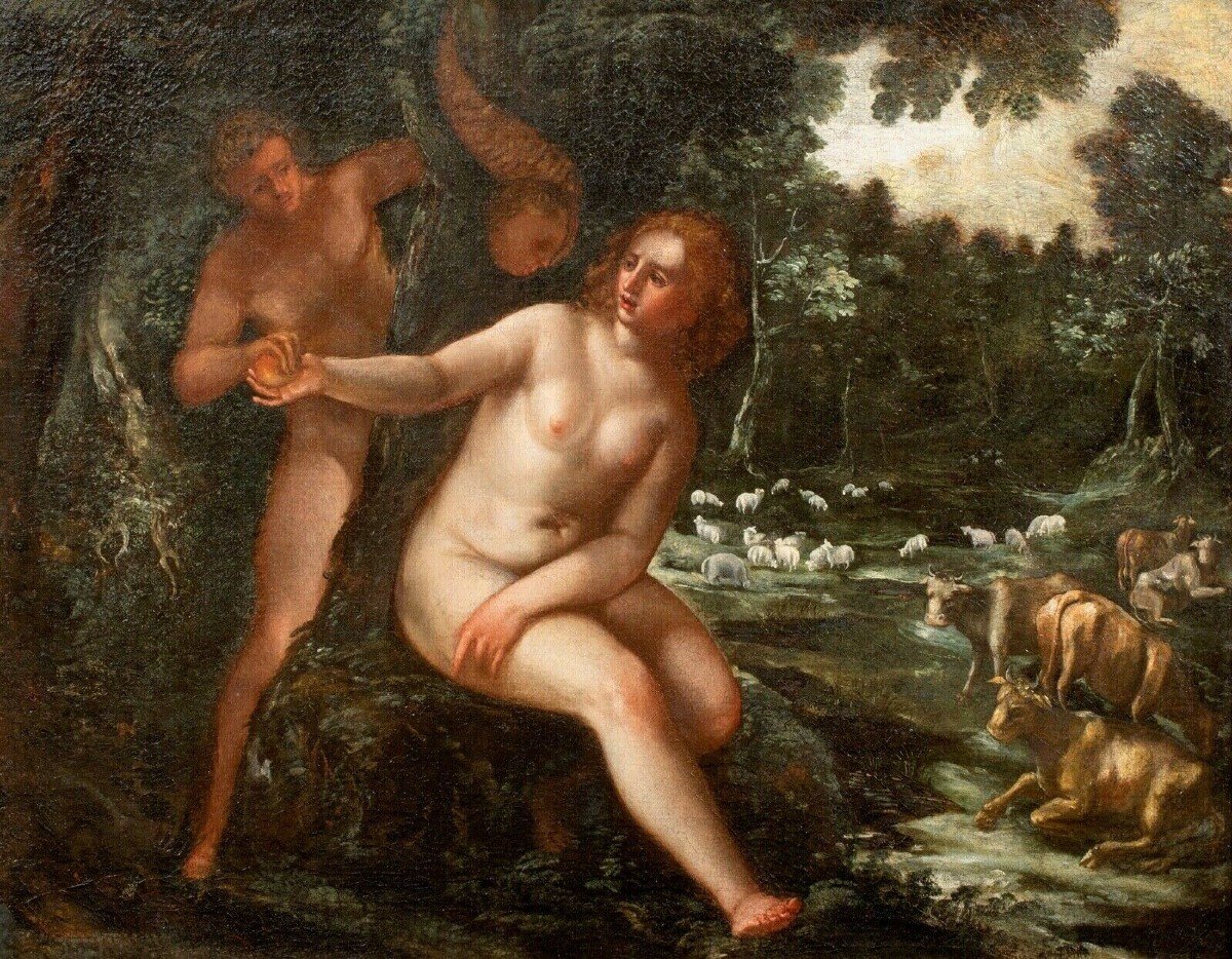 Adam Et Eve Dans Le Jardin d'Eden, XVIe Siècle  Ecole De Joachim Anthonisz Wtewael (1566-1638)