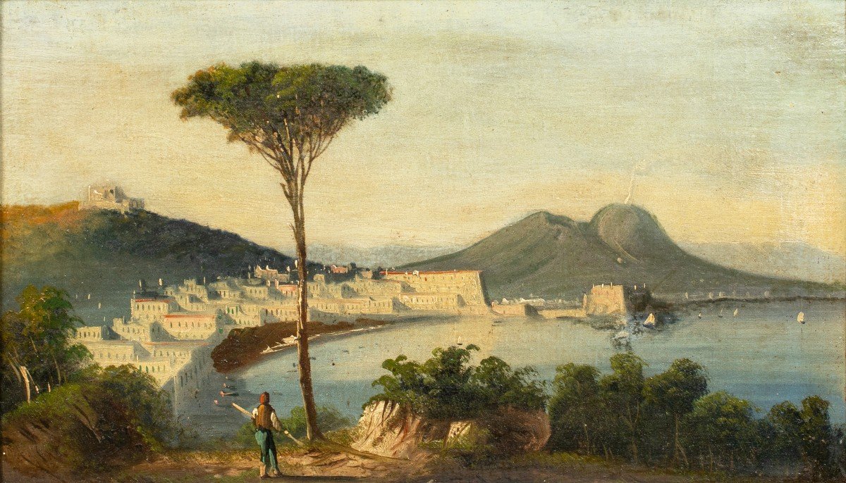 Vue De La Baie De Naples, XIXe Siècle  Ecole Napolitaine 