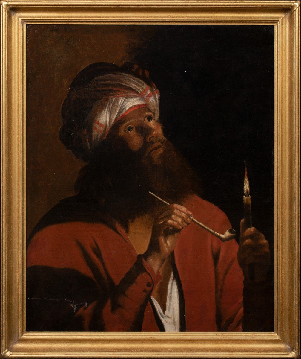 Portrait d'Homme Coiffé d'Un Turban Fumant La Pipe, XVIIe Siècle  école d'Adam De Coster -photo-2