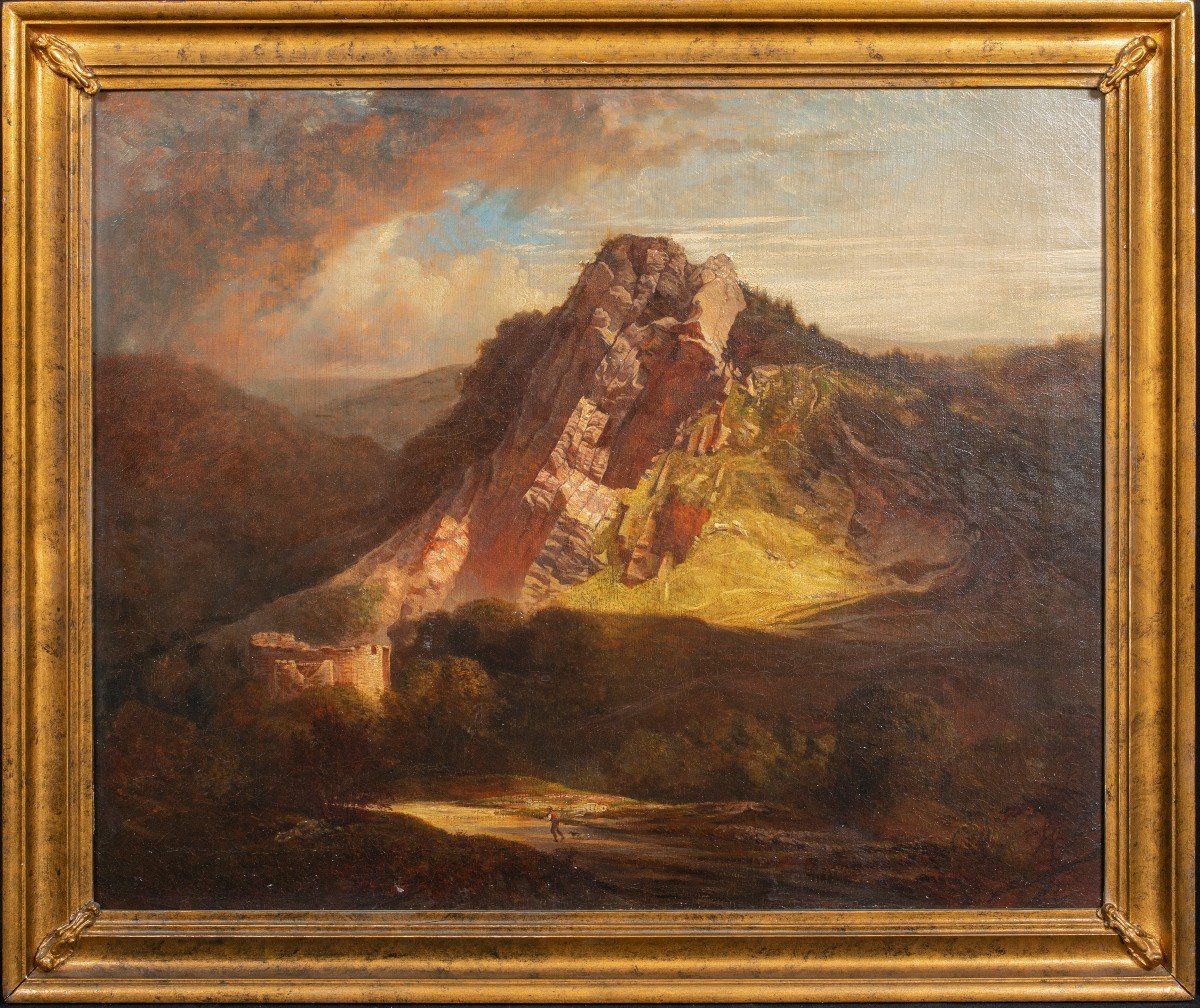 Solitary Figure In A Mountain Landscape, "dinas Braun Neath", 19th Century Francis Danby