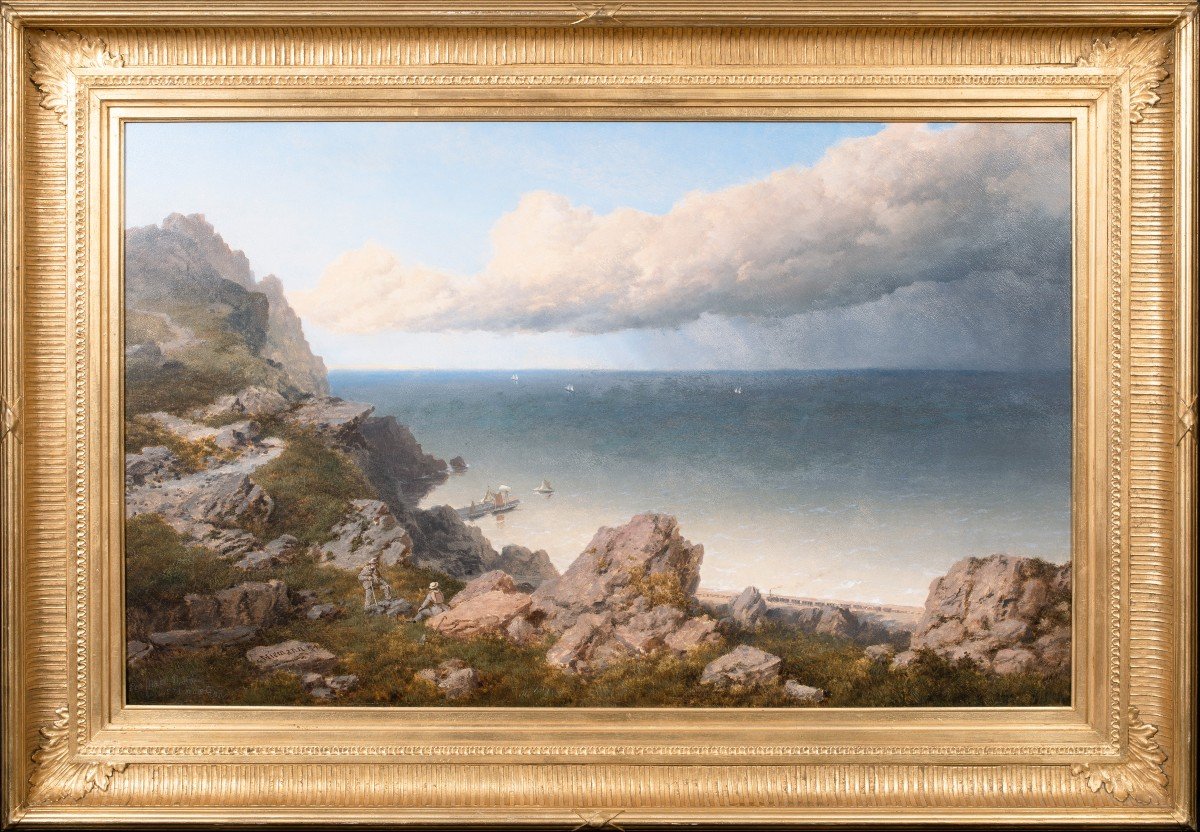 Vue De Pen Maen Mawr, Anglesey Au Loin, Datée De 1864  Par Edmond John Niemann (1813-1876) 