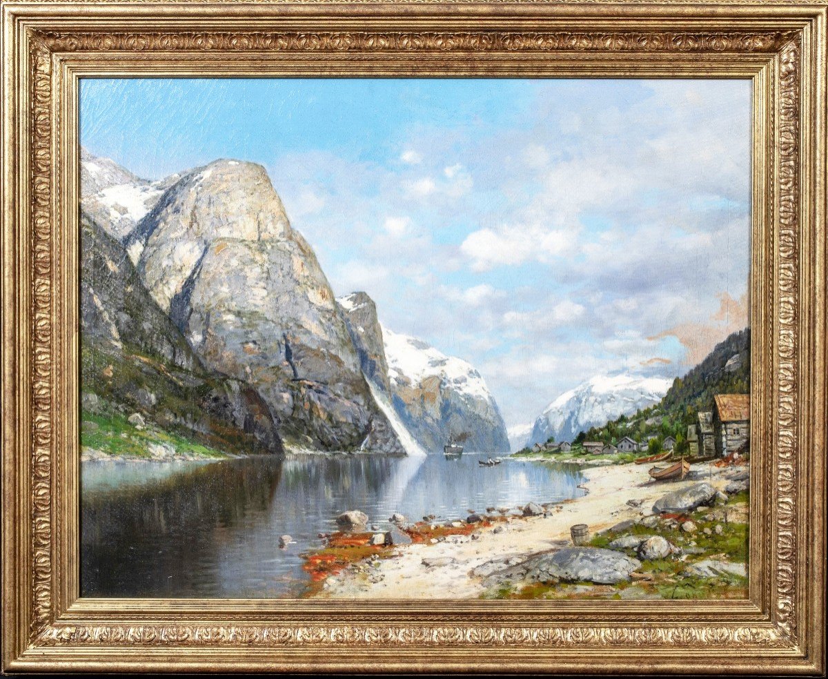 Paysage De Fjord Norvégien, 19e Siècle  Ecole Européenne - Signé Indistinctement  