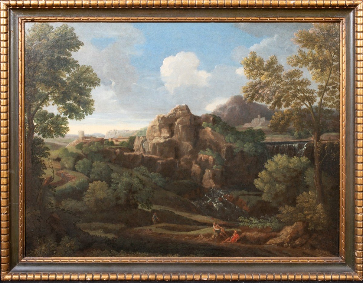 Figures Dans Un Paysage De Cascade, XVIIe Siècle  Atelier De Nicolas Poussin 