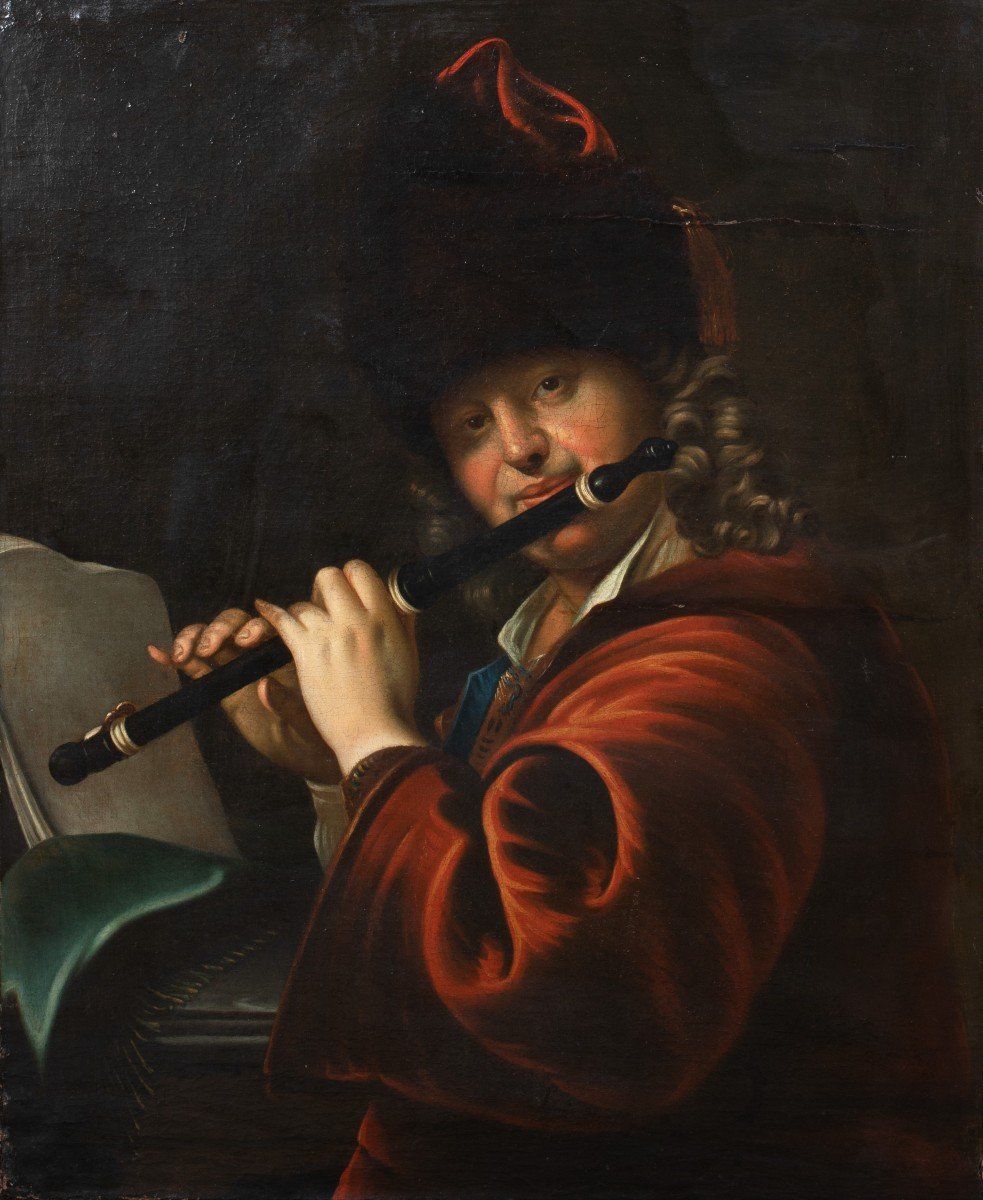 Portrait Du Musicien De Cour Josef Lemberger (1667-1740)  école Hongroise  Grand Portrait -photo-2