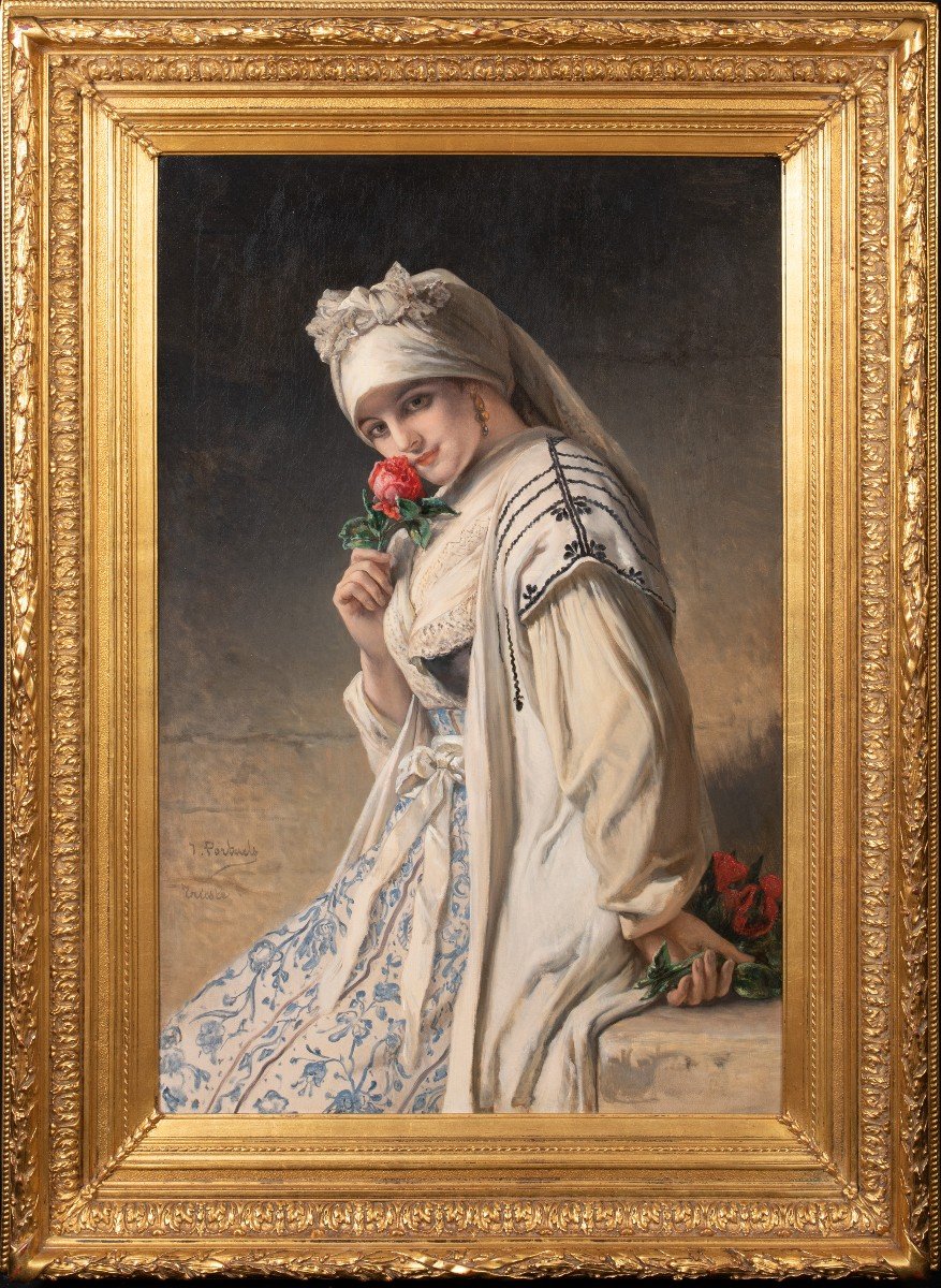 Le Parfum De La Rose, XIXe Siècle  Par Jean François Portaels, (1818-1895)  -photo-2