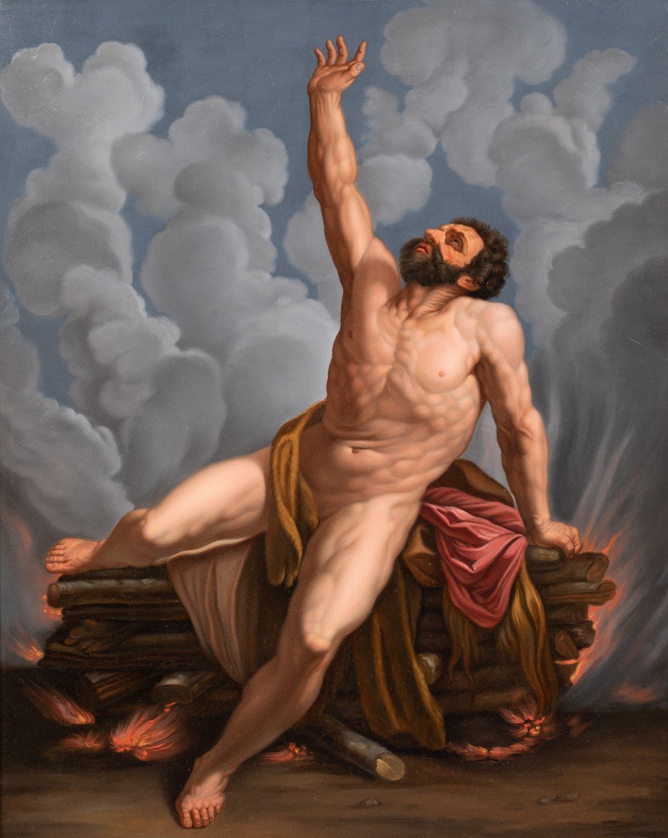 Hercules At The Funeral Pyre Of Mount Oeta, Eighteenth Century Disciple Of Guido Reni (1575-1642)-photo-2