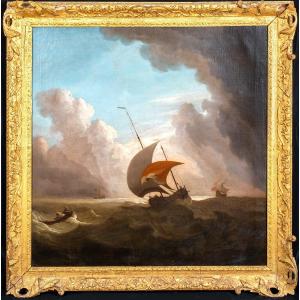 Navires Hollandais Dans Une Tempête, XVIIe Siècle  Attribué à Willem II Van De Velde 1633-1707