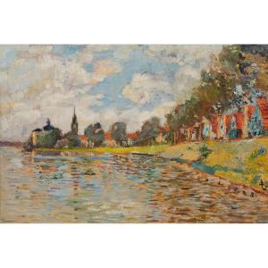 Seine à Pont-marly, XIXe Siècle  Inscrit à Alfred Sisley (1938-1899)  Vue Impressionniste 
