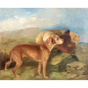 Cheval Arabe Et Chien Au Repos, 19e Siècle  Cercle De Sir Edwin Henry Landseer (1802-1873) 