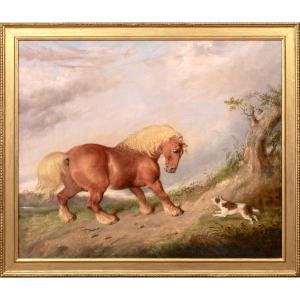 Rencontre curieuse, Shire et Terrier, vers 1800  École de George STUBBS (1725-1806) 