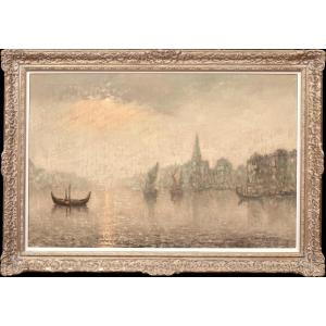 Vue de Venise au clair de lune, XIXe siècle  École impressionniste française - Signé indistinct