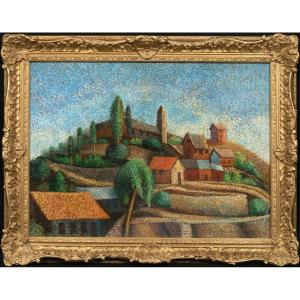 Hill Landscape, 19th Century Victor Charreton (1864-1936) Beautiful French Pointillist View