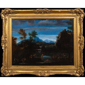 Baigneuses nues au clair de lune, XVIIe siècle  Attribué à Sisto Badalocchio (1581/85-1647) 