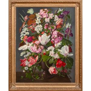 Nature morte aux fleurs dans un vase, début du XXe siècle  Par John E. Nicholls 