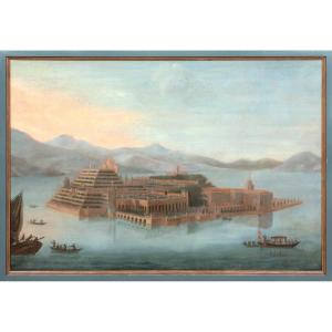 Vue d'Isola Bella, Lac Majeur, XVIIIe siècle École d'Antonio Joli de Dipi (1700-1777)