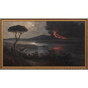 Nocturne du Vésuve en éruption, XIXe siècle École napolitaine