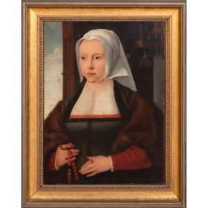 Portrait d'une dame tenant un chapelet, XVIIe siècle D'après Joos Van Cleve (1485-1540)