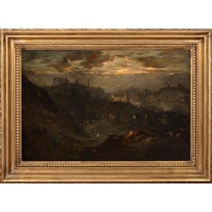 Night View Of Edinburgh, 19th Century By Charles Halkerston Woolford (scottish, 1864–1934)