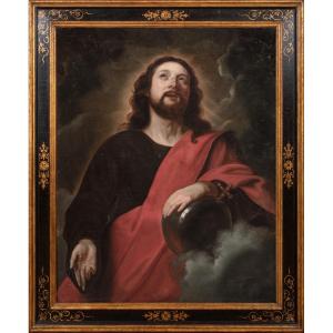 Christ, Salvator Mundi, 17th Century Dutch School Large 17th-century Canvas Depicting