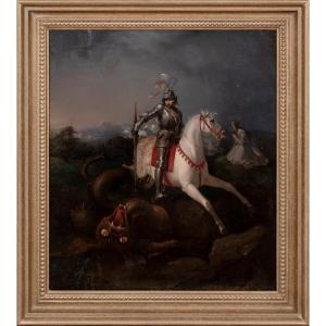 Saint Georges terrassant le dragon, XVIIIe siècle  École britannique (XVIIIe siècle) 