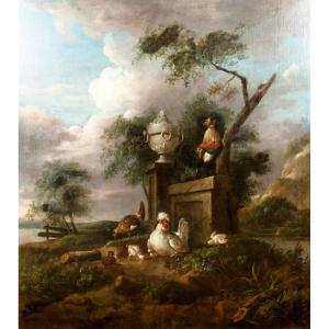 Poultry In A Garden, 17th Century - Melchior De Hondecoeter (1636-1695)