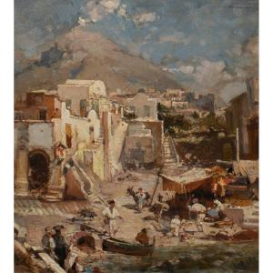 La Baie De Naples, XIXe Siècle  Par Franz Richard Unterberger (1838-1902) 