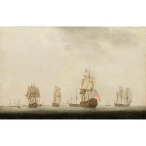 Marine Royale Britannique Ancrée Au Large Des Côtes, XVIIIe Siècle  Cercle De Thomas Whitcombe 