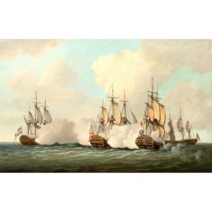 Les Frégates Britanniques Crescent & Flora Engageant Castor & Breil De La Marine Néerlandaise