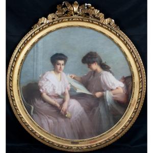 Portrait Of Two Ladies, Paris, 19th Century By Paul Thomas (1859-1910) Paris Impressionist