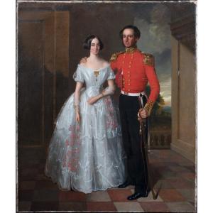 Portrait De Mariage d'Un Officier Militaire Britannique Et De Sa Femme, Début Du XIXe Siècle  