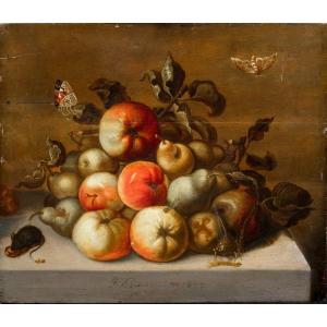 Étude De Pommes, De Poires, d'Une Chenille, De Papillons Et d'Une Souris 1635  Johannes BOUMAN 