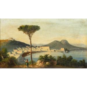 Vue De La Baie De Naples, XIXe Siècle  Ecole Napolitaine 