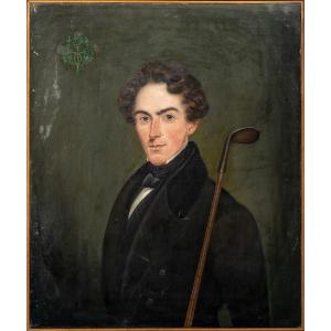 Portrait d'Un Gentilhomme Au Club De Golf, Vers 1810  École Anglaise 