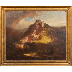 Solitary Figure In A Mountain Landscape, "dinas Braun Neath", 19th Century Francis Danby