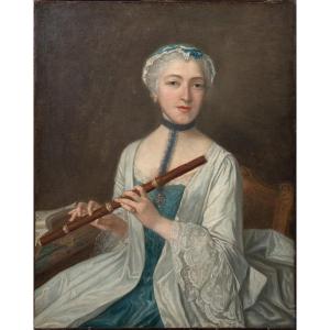 Portrait d'Une Dame Tenant Une Cheminée, XVIIIe Siècle  école Française  