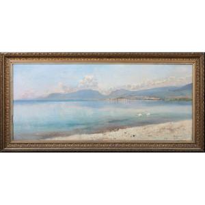 Panorama Du Lac De Neuchâtel, Suisse, 19e Siècle  Par Louis Guillaume (1865-1942)  