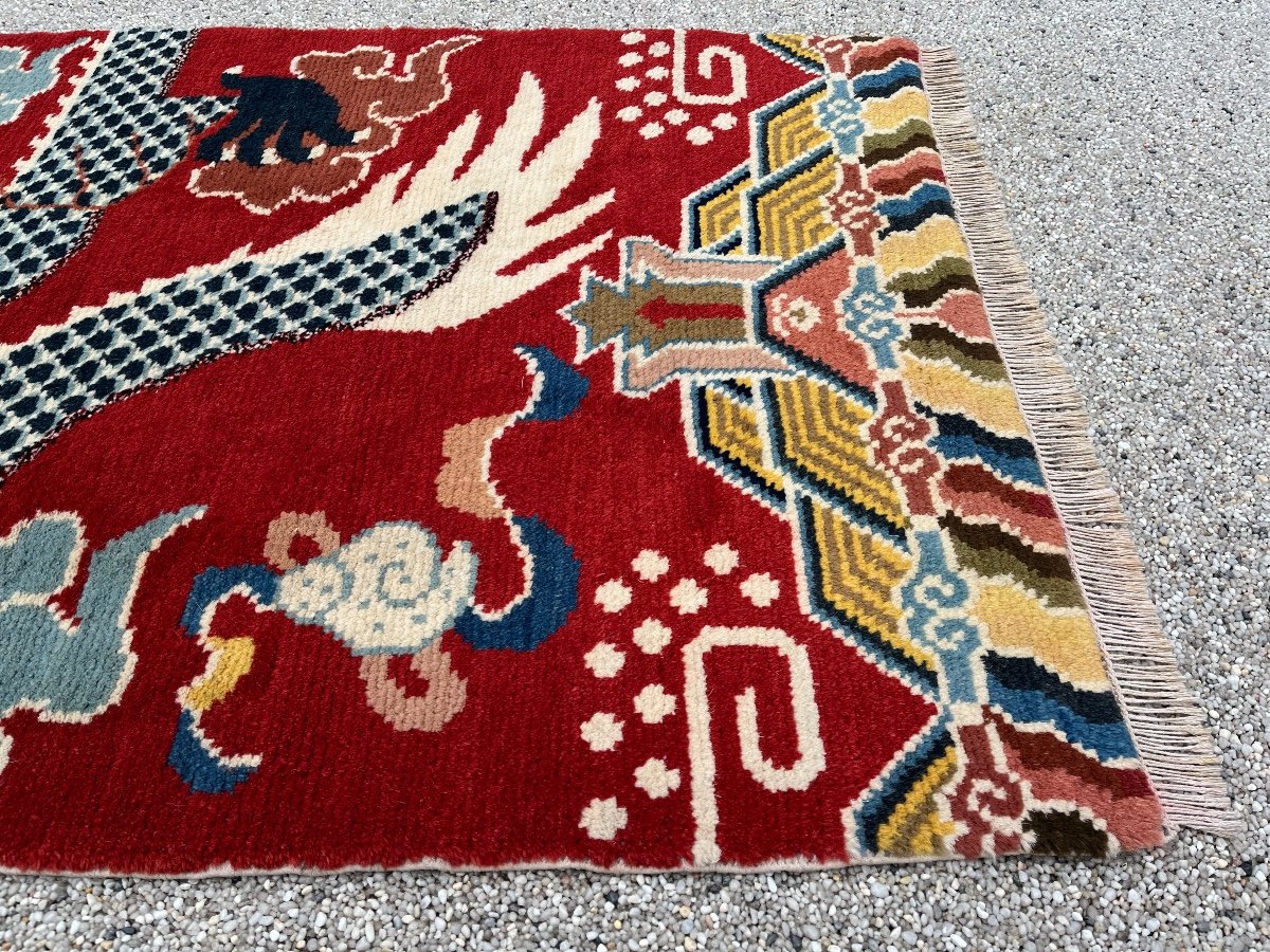 Ningxia, Tapis Dragon à Cinq Griffes, Circa 1920-photo-3