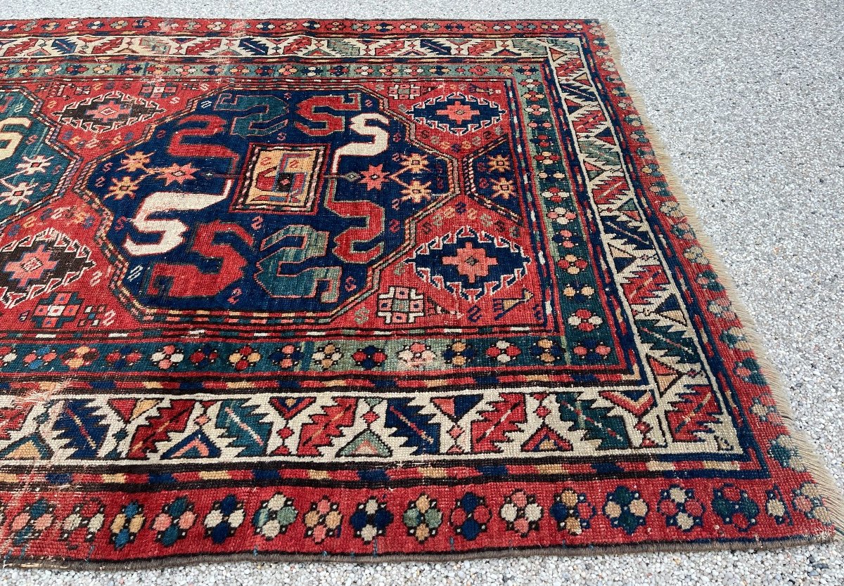 Old Caucasus Carpet, Kazak Cloud Band, Circa 1880 -photo-3