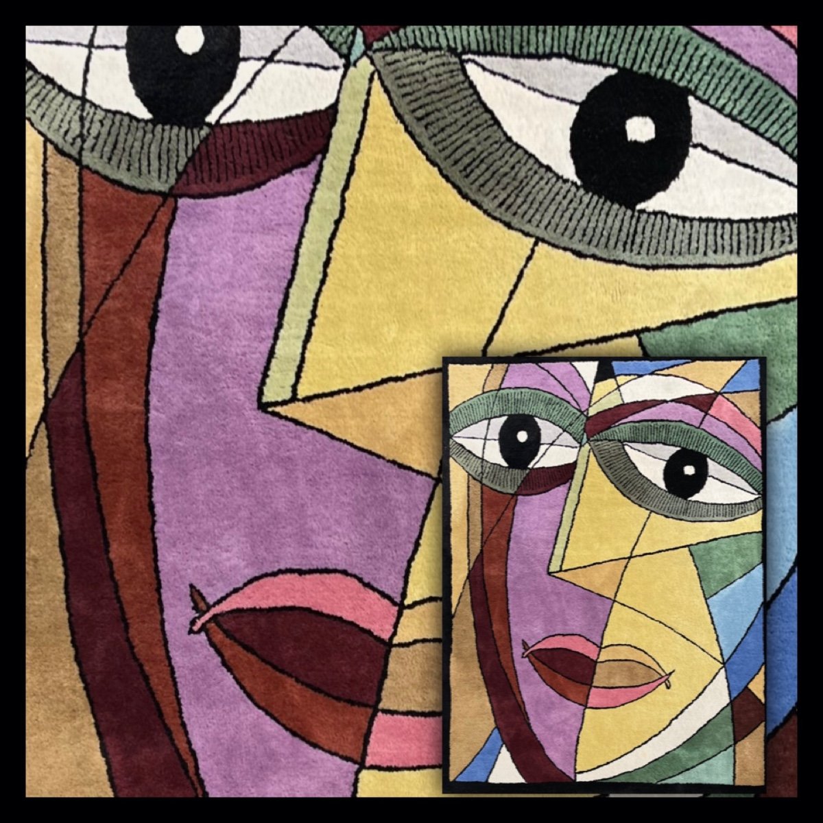 Tapis Art Déco d'Après Pablo Picasso,  Style Cubisme 