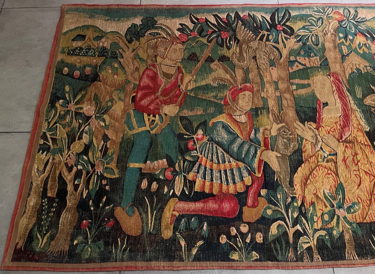 Wall Hanging Tapestry "falcon Hunting". Twentieth Century-photo-1
