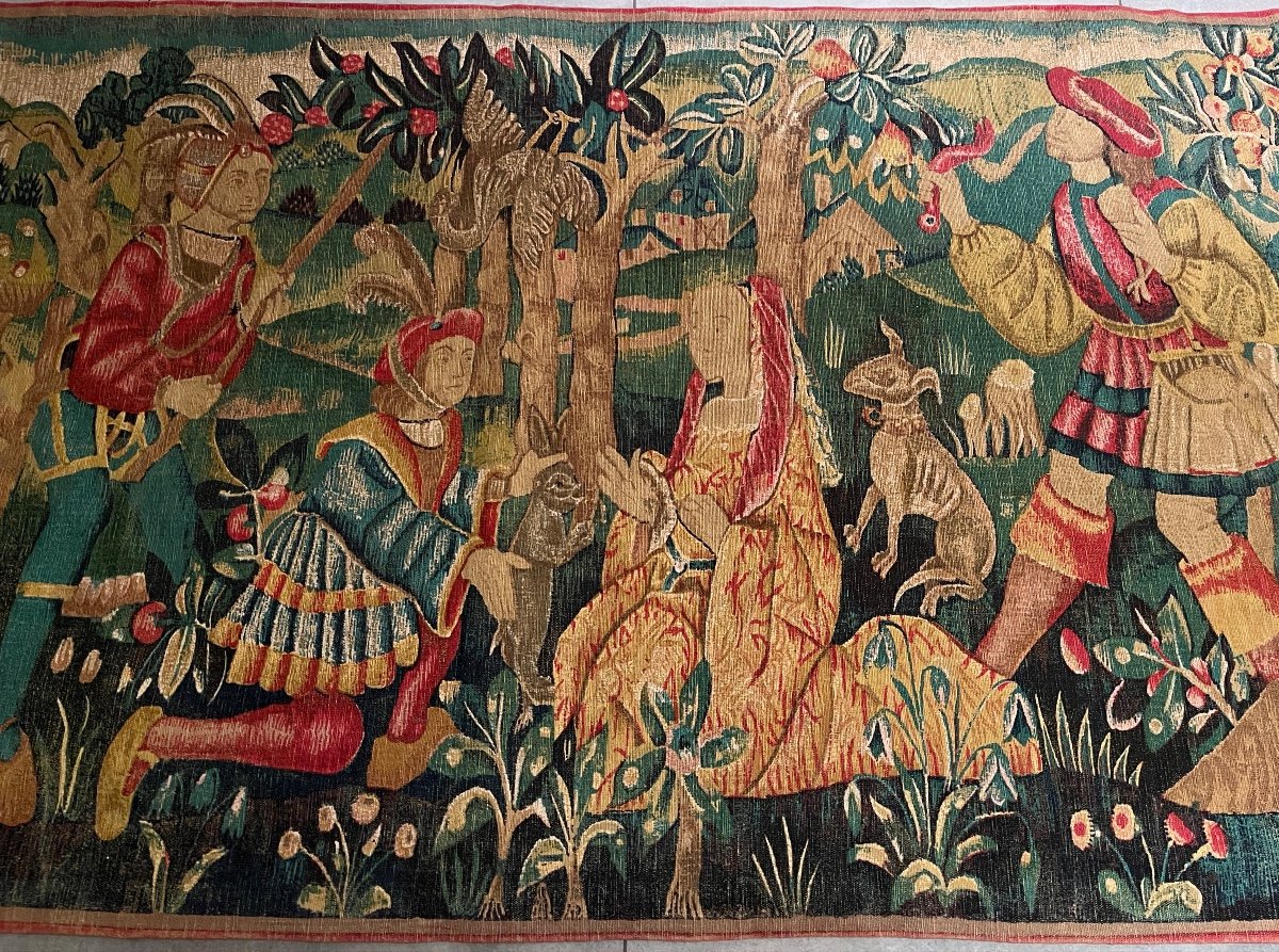 Wall Hanging Tapestry "falcon Hunting". Twentieth Century-photo-2