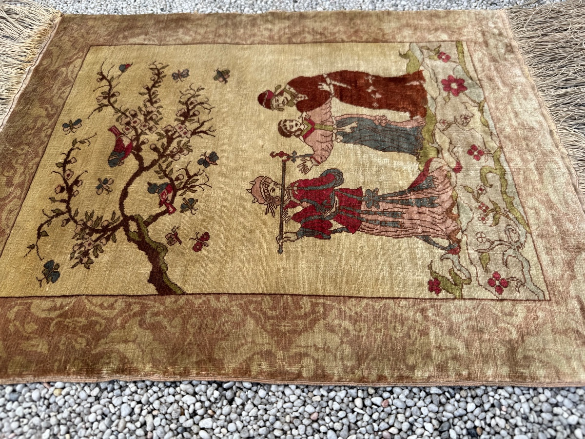 Istanbul Silk Carpet Signed, Circa 1920-photo-1