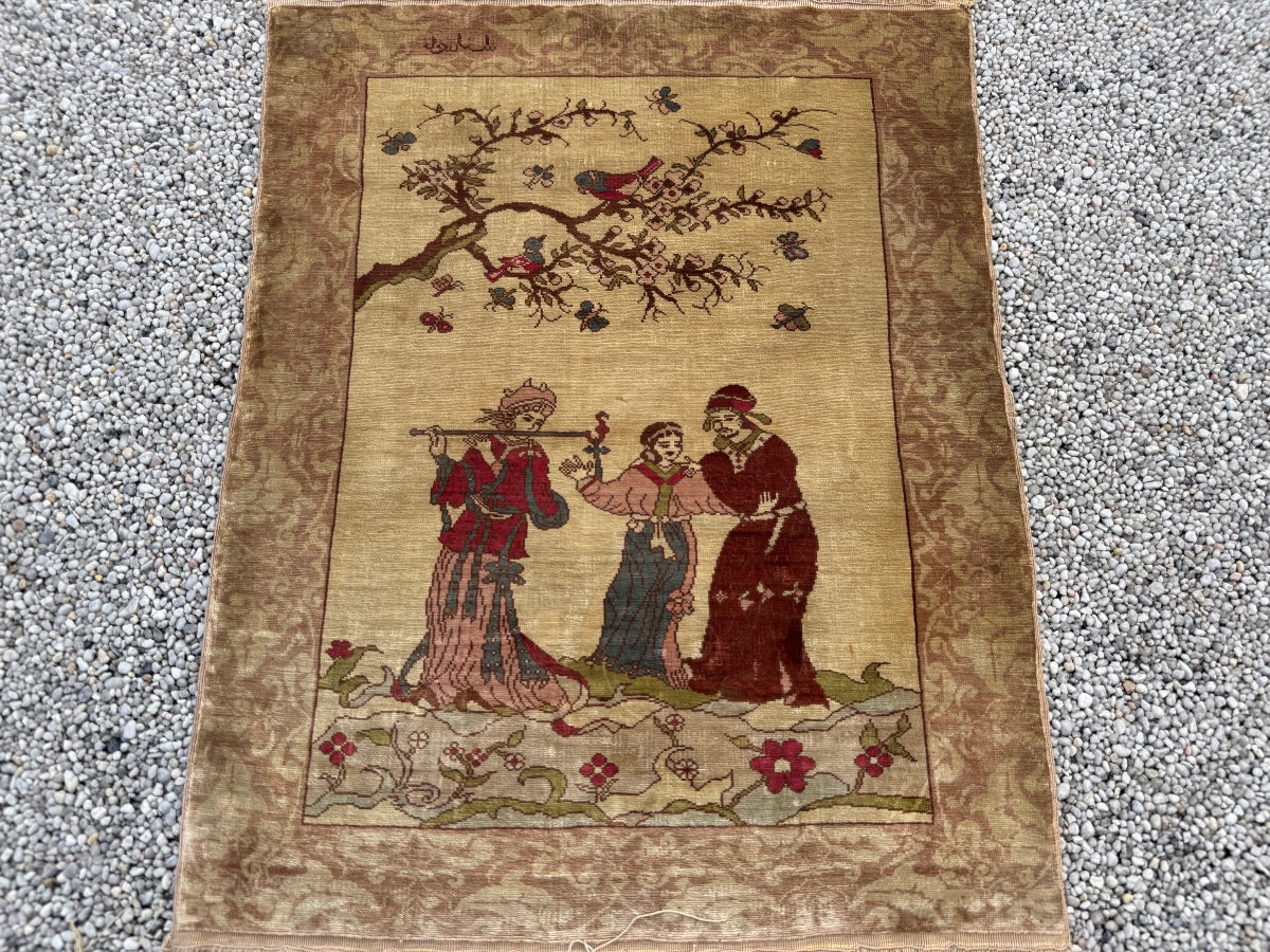 Istanbul Silk Carpet Signed, Circa 1920-photo-2