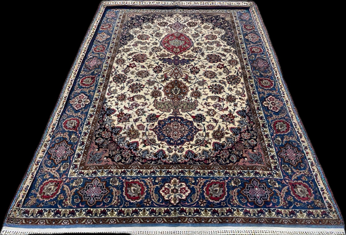 Tapis Persan Ispahan laine et soie fait sur soie 240x160 cm-photo-2