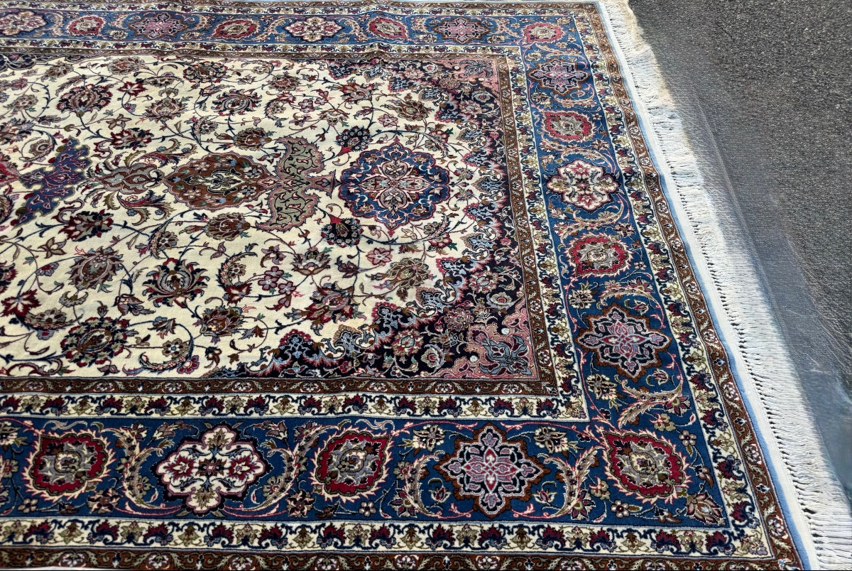 Tapis Persan Ispahan laine et soie fait sur soie 240x160 cm-photo-5