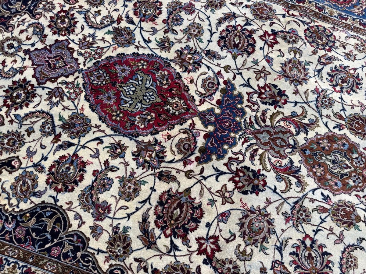 Tapis Persan Ispahan laine et soie fait sur soie 240x160 cm-photo-8