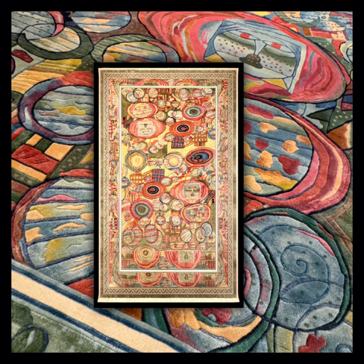 Tapis Art D&eacute;co en soie  d'apr&egrave;s Hundertwasser 300x200 cm