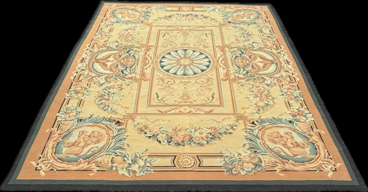 Tapis aux Points Noués de Style Aubusson 387x307 cm-photo-6